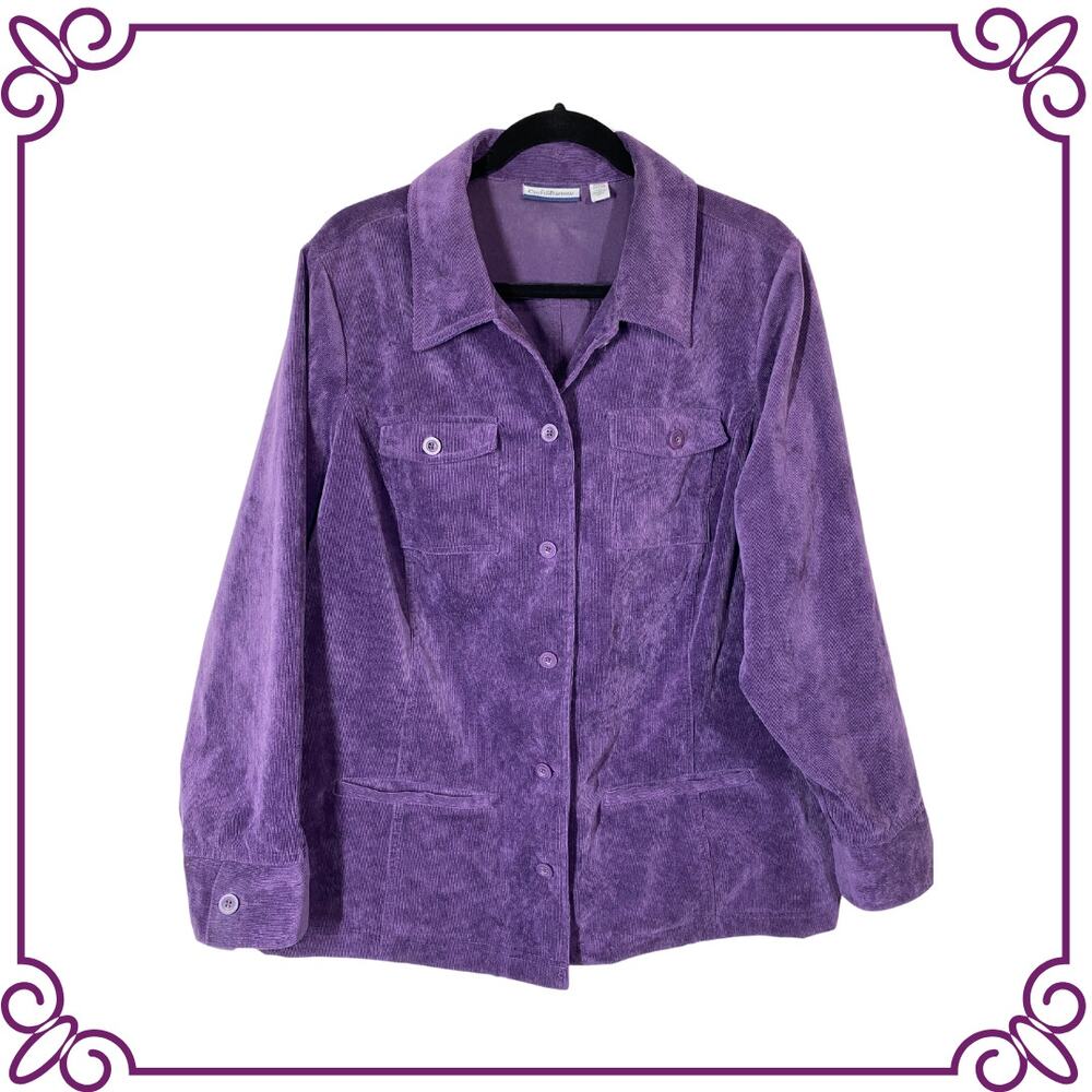 Croft & Barrow Purple Corduroy Button Front Blazer Jacket Shacket Size 1X